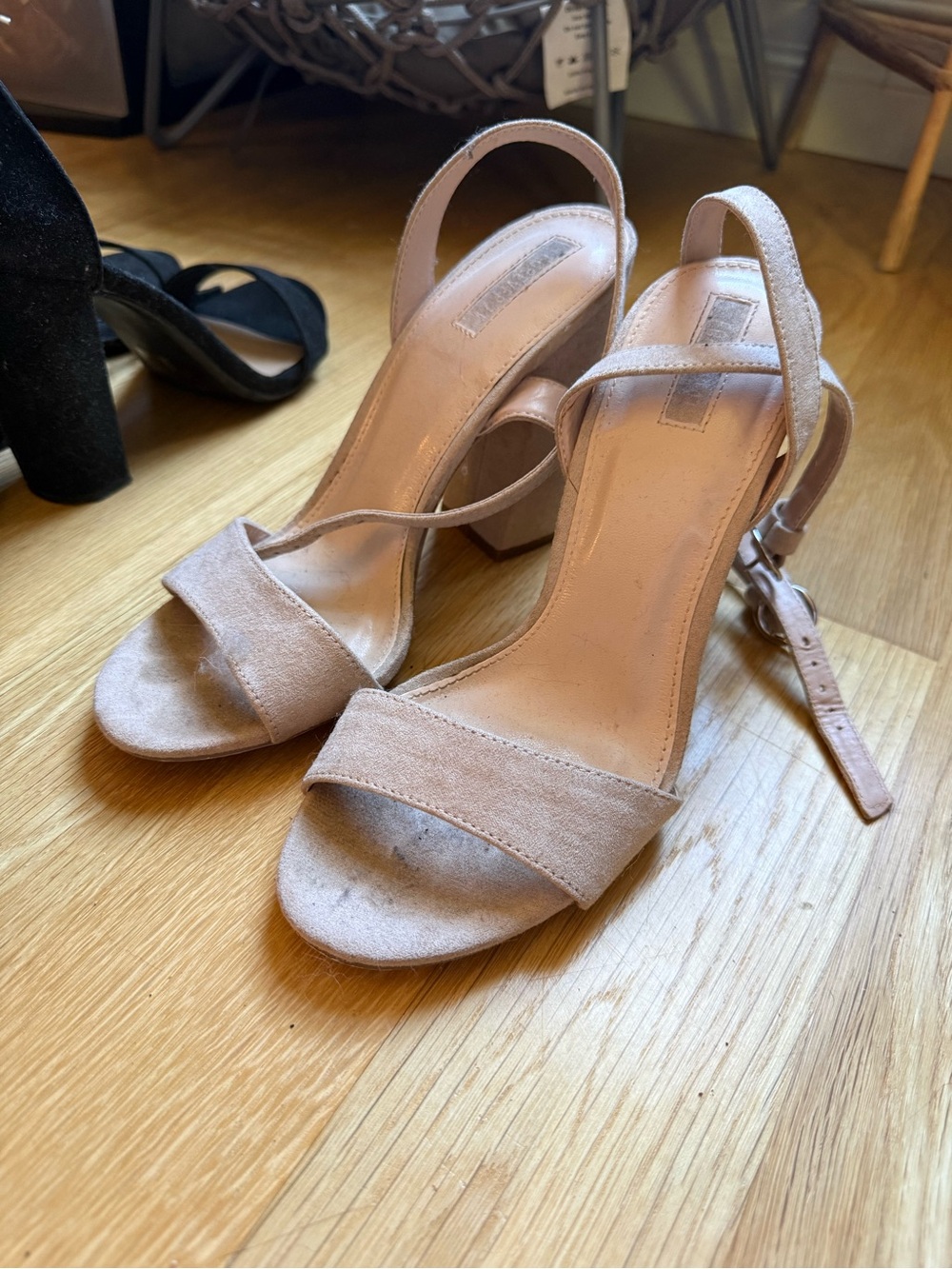 Tan Suede Block Heel Sandals